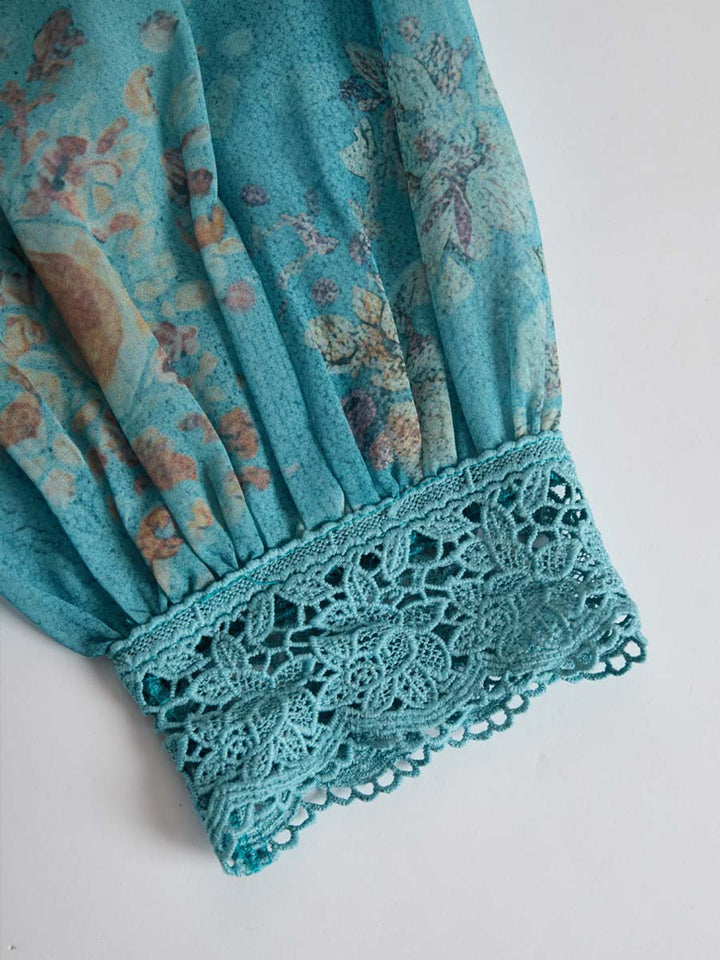 Vintage Ethnic Style Trim Floral Lace Blouse