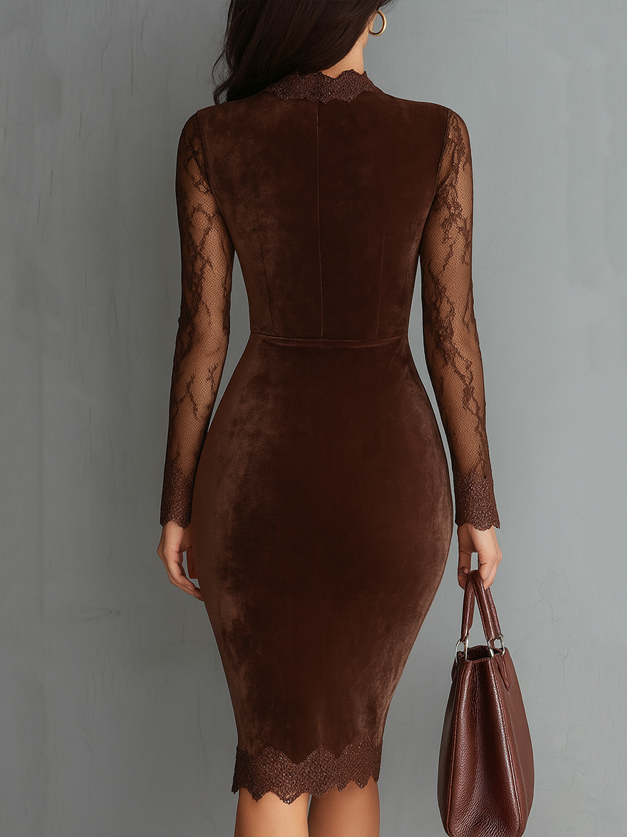 Vintage Keyhole Neck Lace Sleeves Velvet Mini Dress | Harry & Kate London