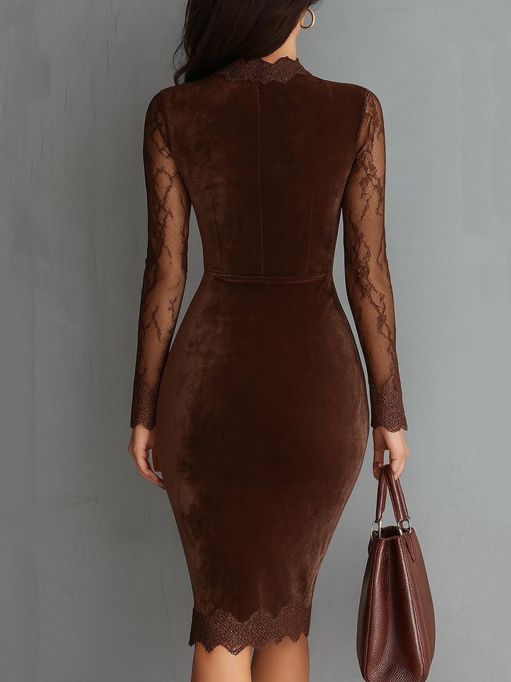 Vintage Keyhole Neck Lace Sleeves Velvet Mini Dress | Harry & Kate London