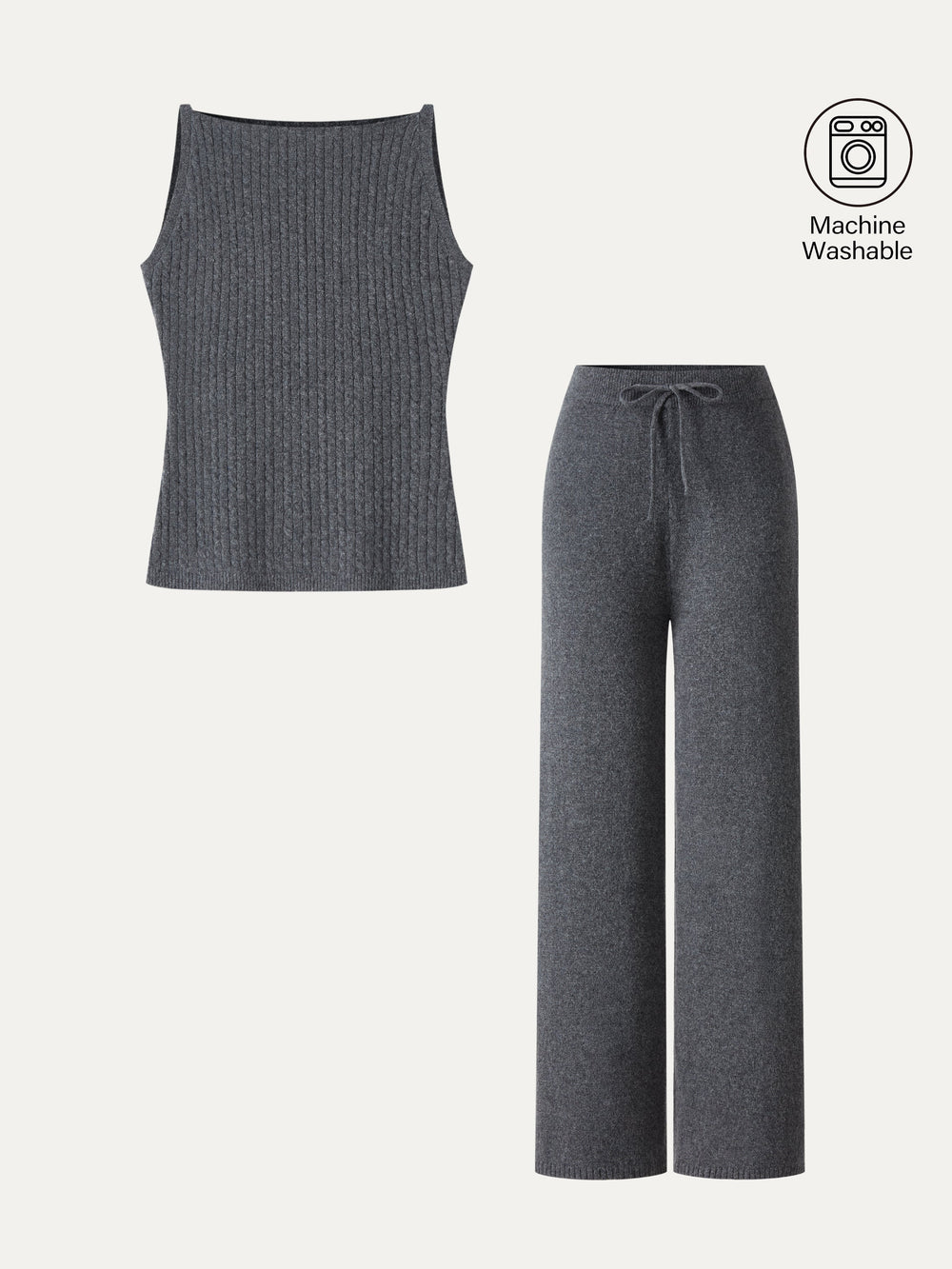 2Pcs Set Sleeveless Cable-Knit Sweater Tank & Drawstring Wide-Leg Knit Pants — women's women > bundles&sets > bundles, back view