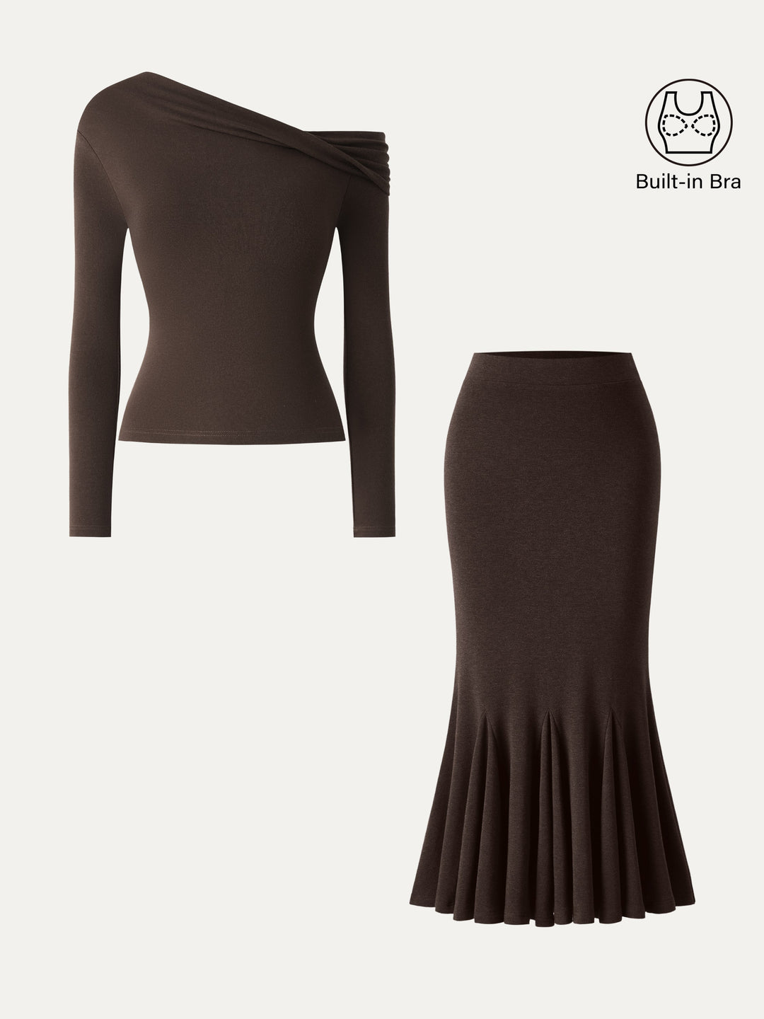 2Pcs Set LiteWarm Convertible Built-In Bra Top 2.0 & High-Rise Mermaid Midi Skirt