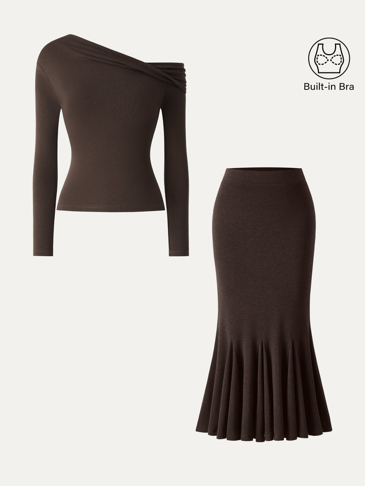 2Pcs Set LiteWarm Convertible Built-In Bra Top 2.0 & High-Rise Mermaid Midi Skirt