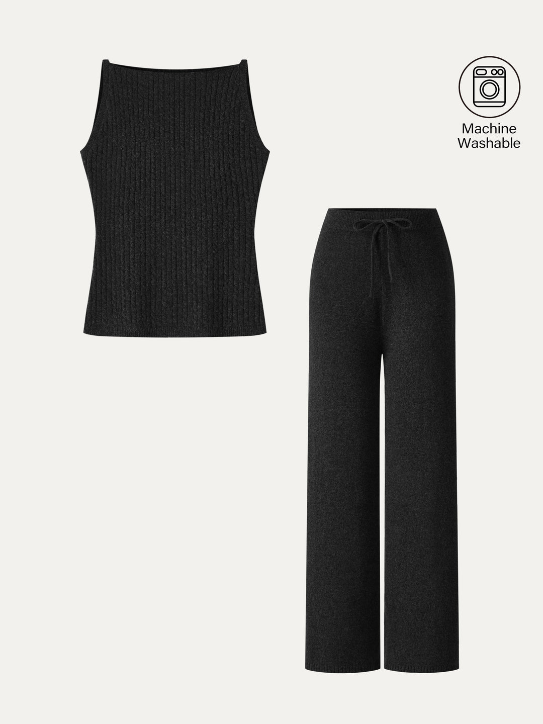 2Pcs Set Sleeveless Cable-Knit Sweater Tank & Drawstring Wide-Leg Knit Pants