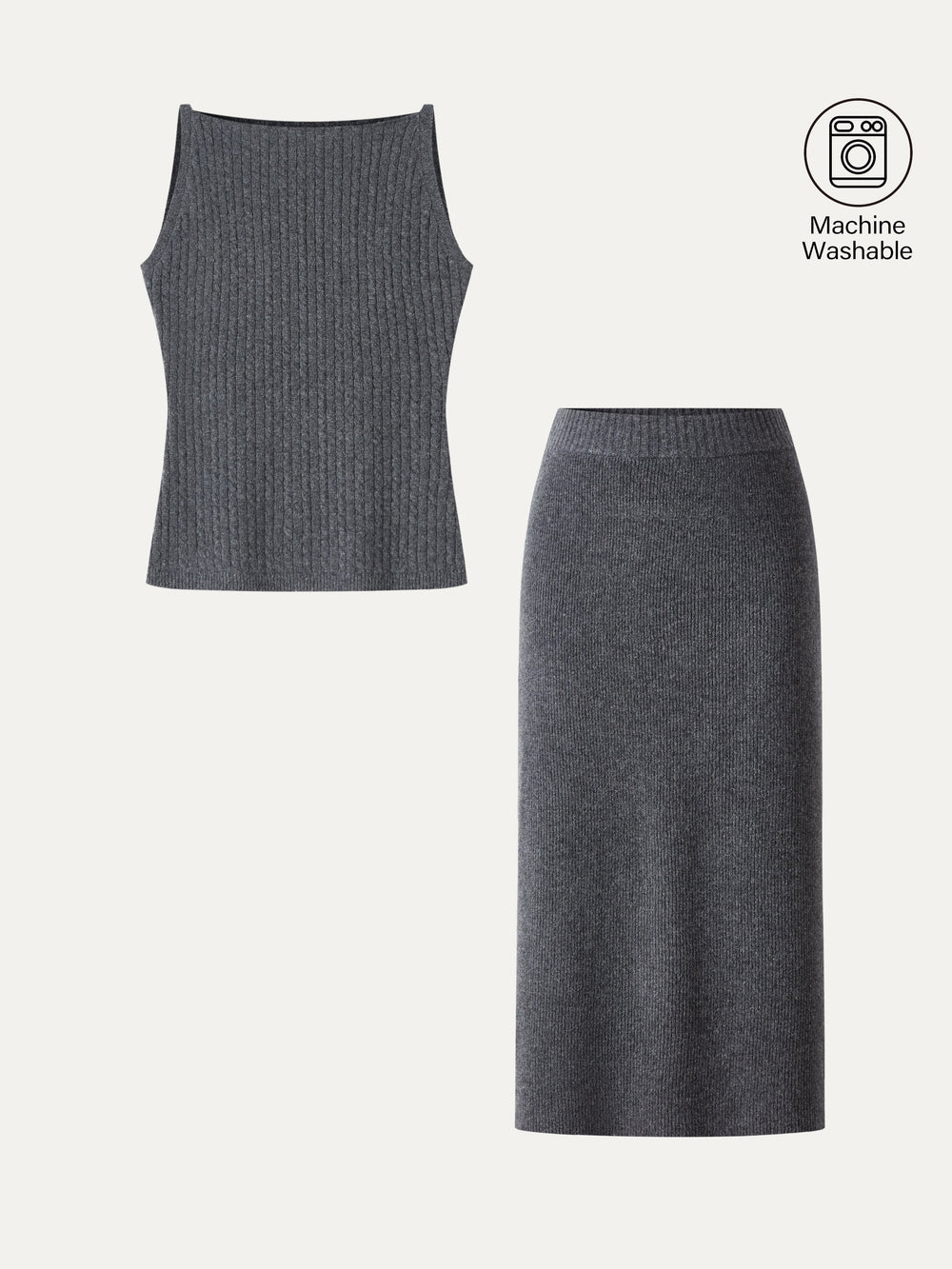 2Pcs Set Merino-Blend Sleeveless Sweater Tank & Merino-Blend Knit Skirt — women's women > bundles&sets > bundles, back view