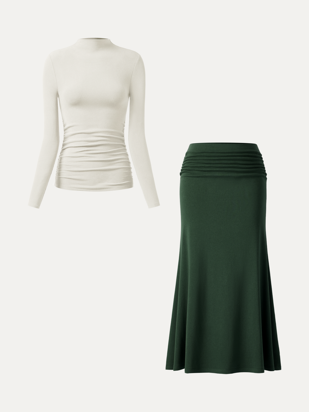 2Pcs Set Prowarm Ruched Sides Mockneck Top & Mermaid Maxi Skirt