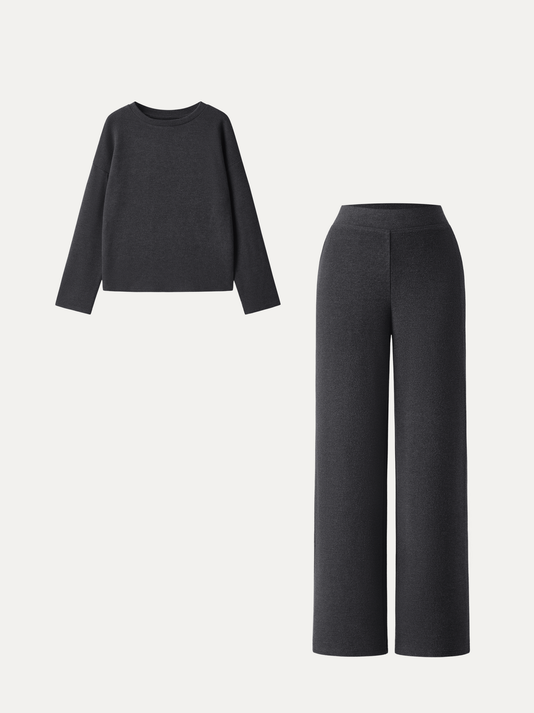 2Pcs Set Crew Neck Long Sleeve Top & Mid Rise Straight Leg Pants with Pockets