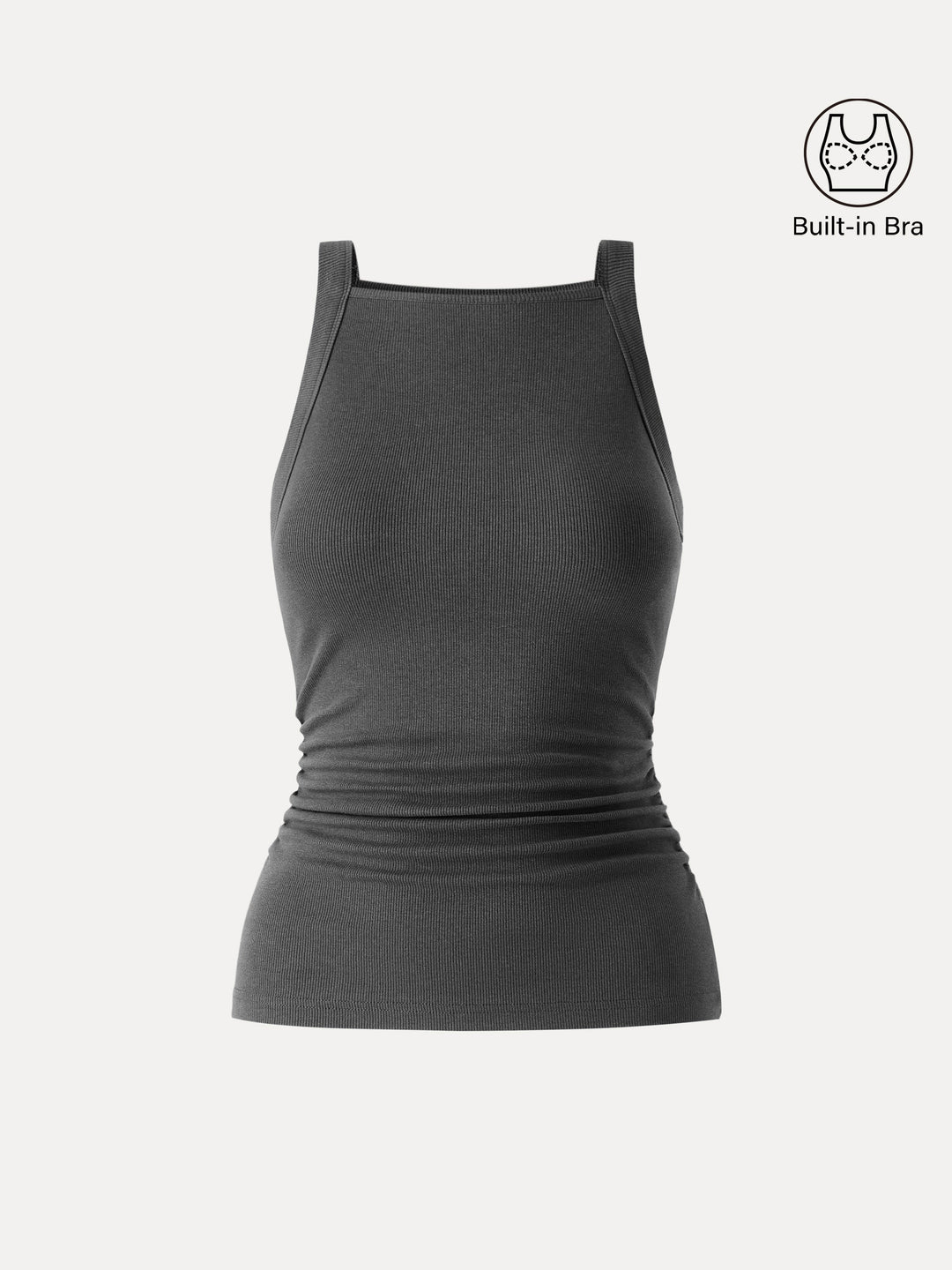 Plantive Chic Square Neck Ruched Rib Built-In Bra Tank 2.0