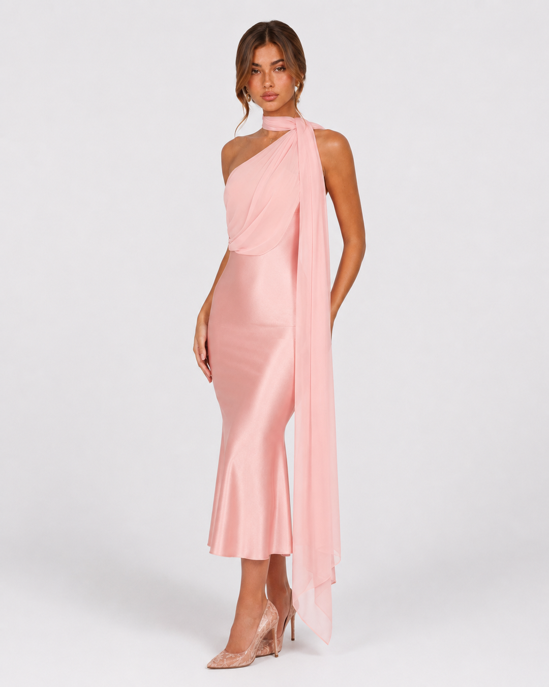 Seraphina Satin Midi — women's midi dress, back view