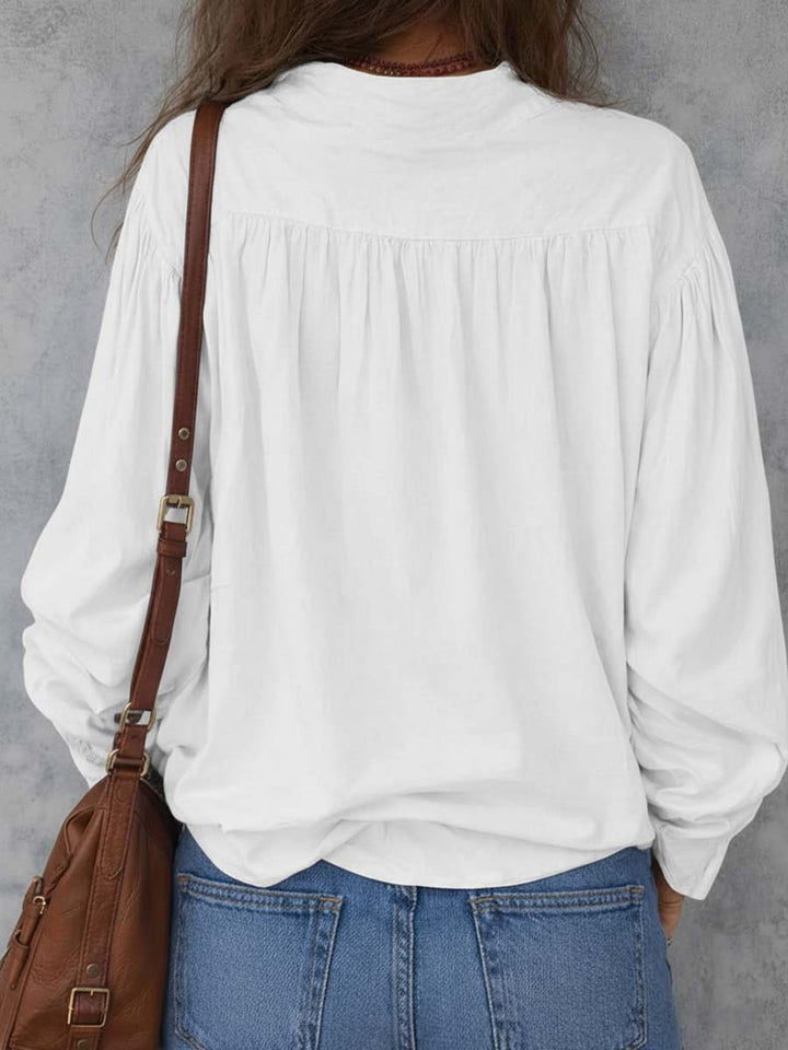 Retro Pleated Shoulder Ruffle Cuffs Blouse | Harry & Kate London