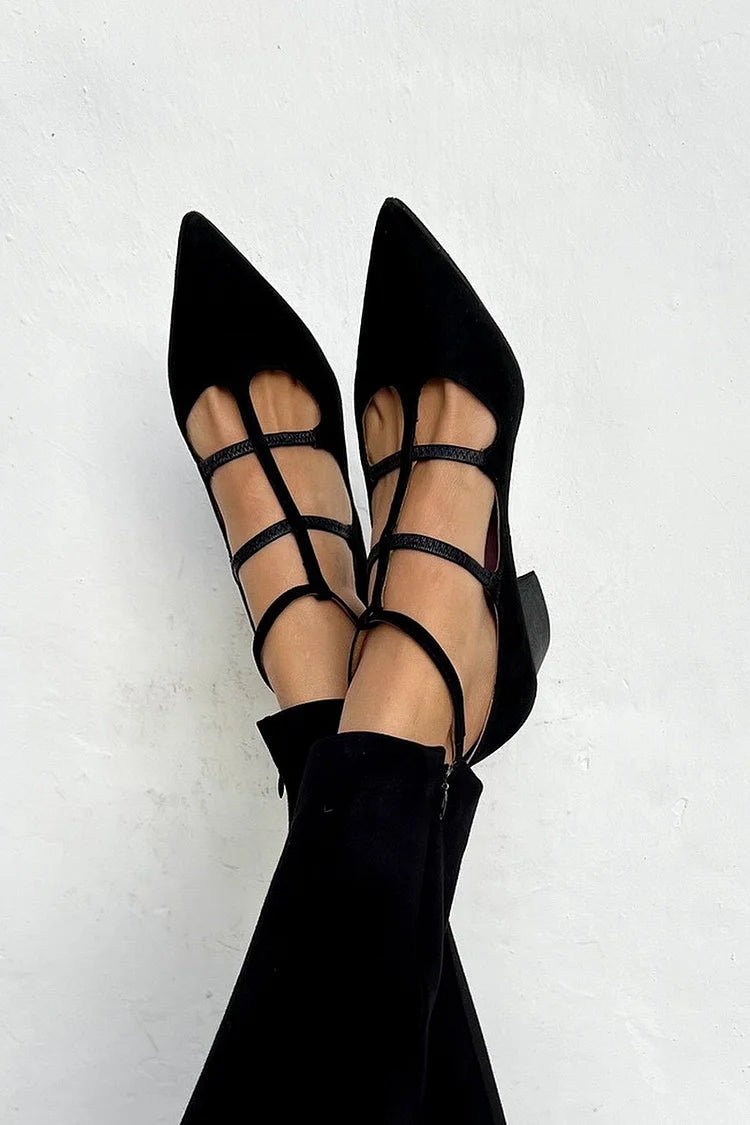 Pointed Toe Heels With Straps — front view