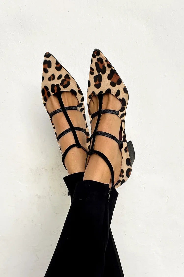 Animal Print Ballet Flats with Straps — detail view