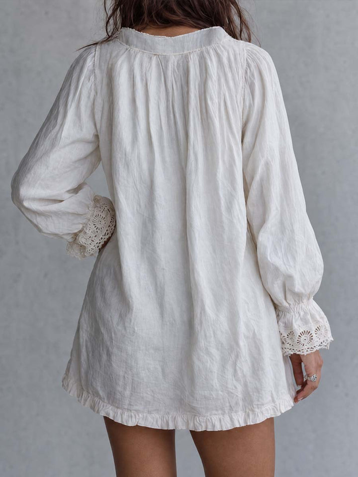 Vintage-style Zip-up Collar Lace-trimmed White Mini Dress | Harry & Kate London