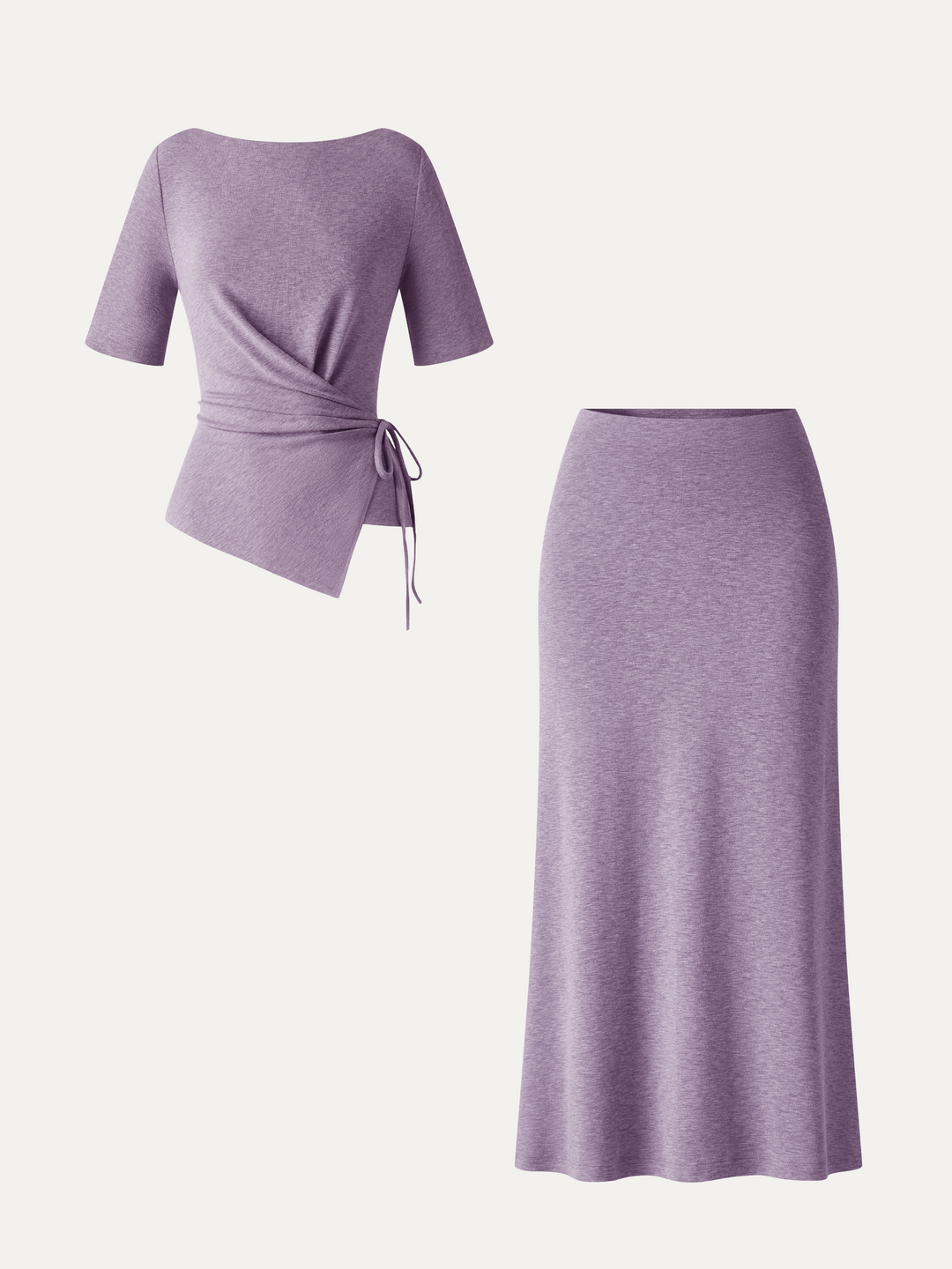 2Pcs Set LiteWarm Short Sleeve Tie-Side Top & Side-Slit A-Line Midi Skirt