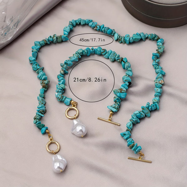 Turkos & pärlhalsband och -armband