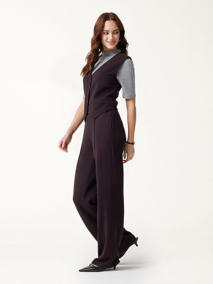 2Pcs Set Friendly Sleeveless Cropped Vest & Mid-Rise Pintuck Pants with Pockets