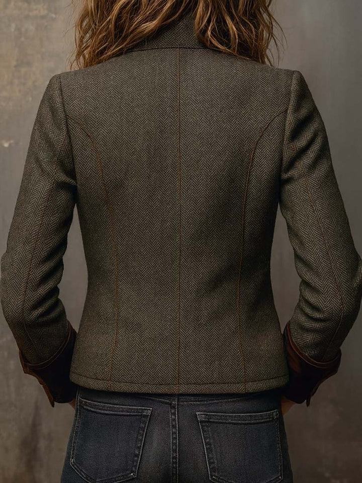 Vintage Herringbone Tweed Blazer With Velvet Trim | Harry & Kate London