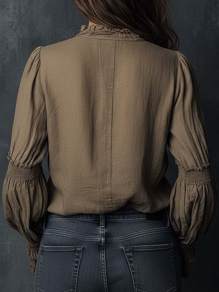 Boho Ruffled Cuff Half-Zip Blouse | Harry & Kate London