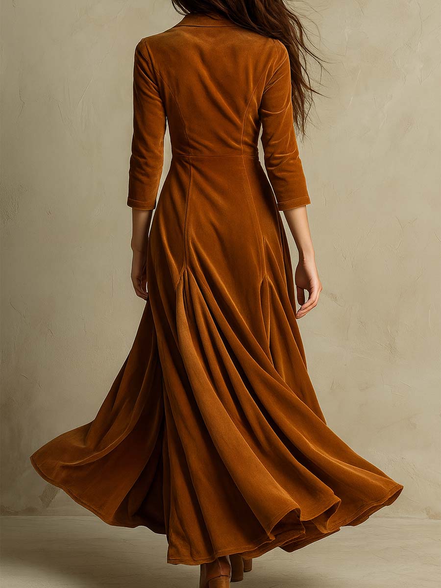Elegant 70s Style Blazer Style Velvet Dress