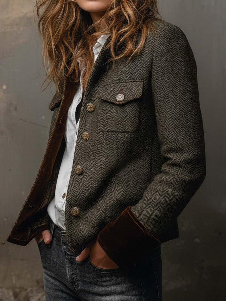 Vintage Herringbone Tweed Blazer With Velvet Trim | Harry & Kate London