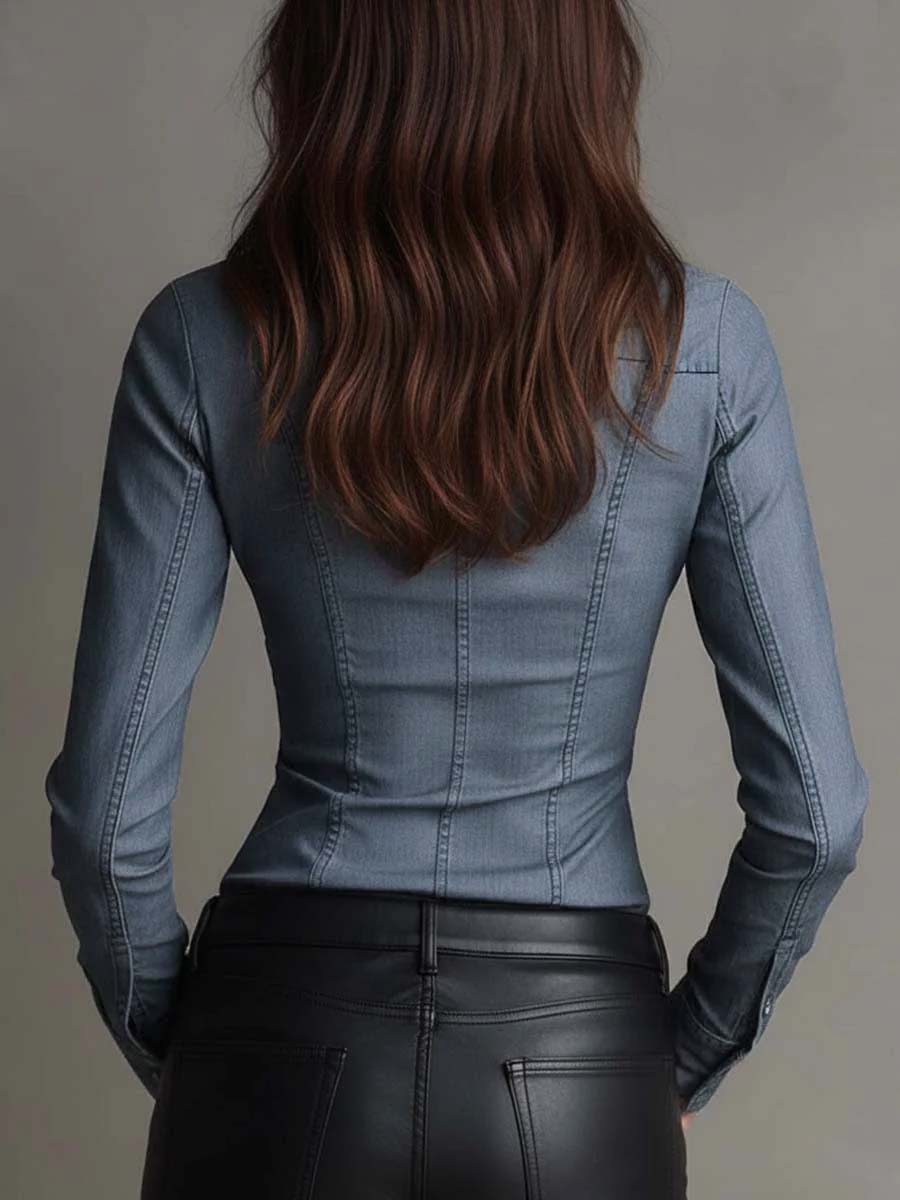 Tencel Denim Fitted Shirt With Ruched Waist | Harry & Kate London