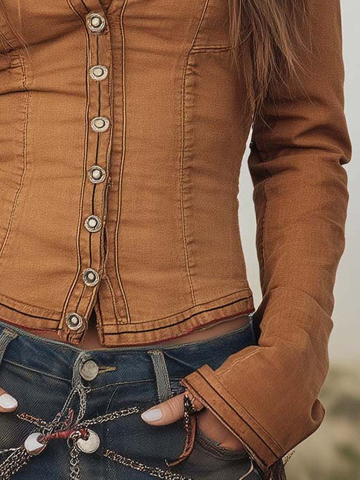 Vintage Washed Camel Shirt With Contrasting Trim | Harry & Kate London