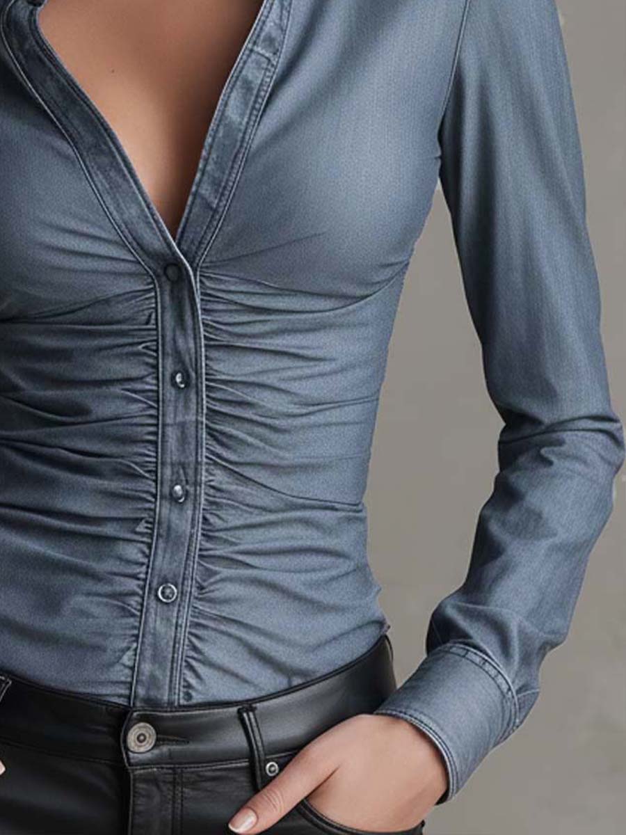 Tencel Denim Fitted Shirt With Ruched Waist | Harry & Kate London