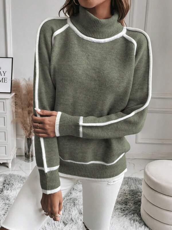 Mary | Women's Cropped Striped Turtleneck Sweater