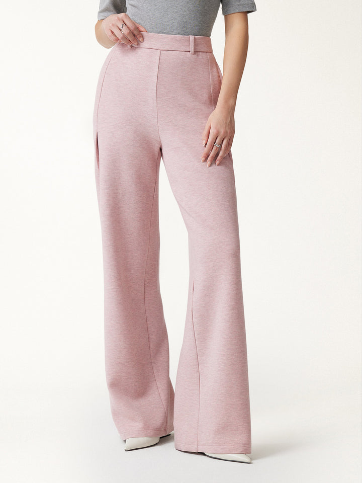 2Pcs Set FuzzLuxe Mock Neck Long Sleeve Jacket with Pockets & High-Rise Wide-Leg Tuck Pants with Welt Pockets