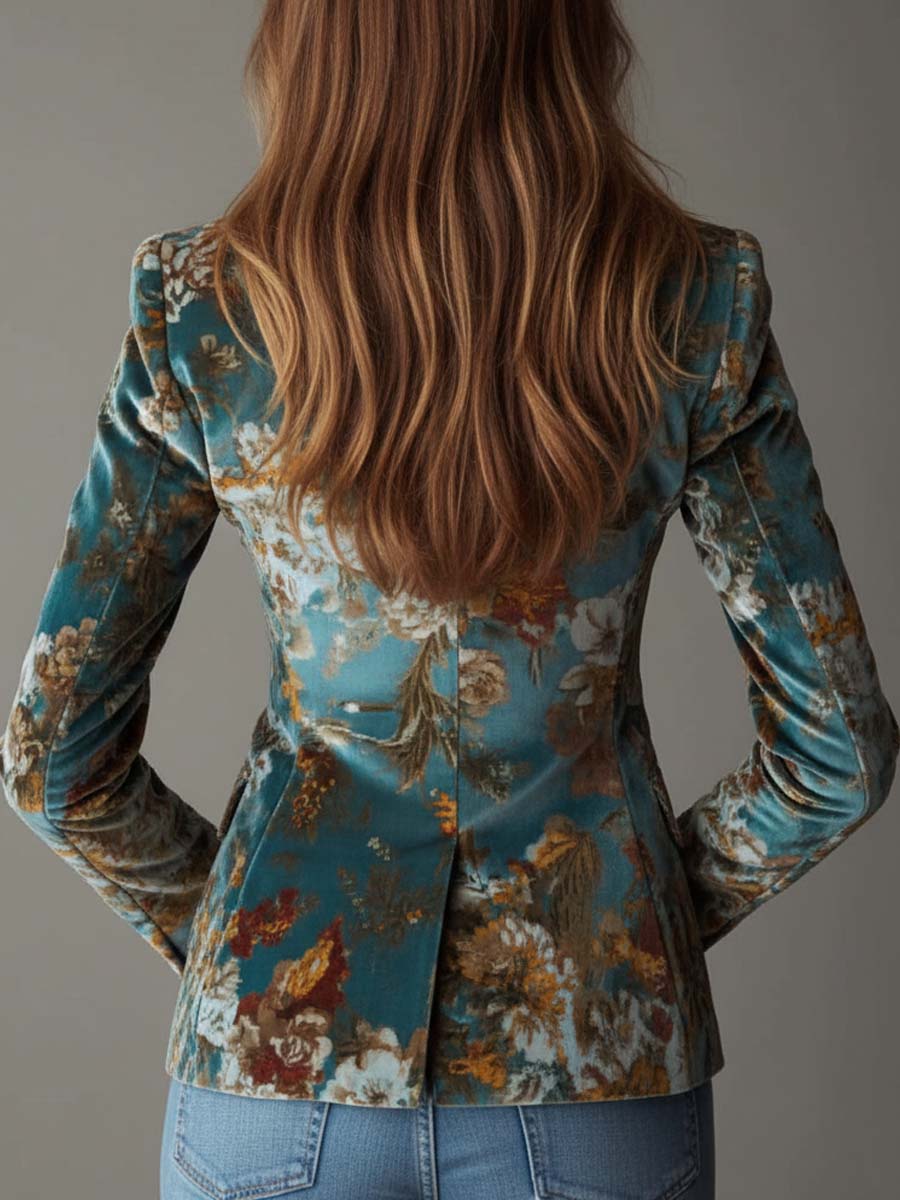 Vintage Teal Floral Velvet Tailored Blazer | Harry & Kate London
