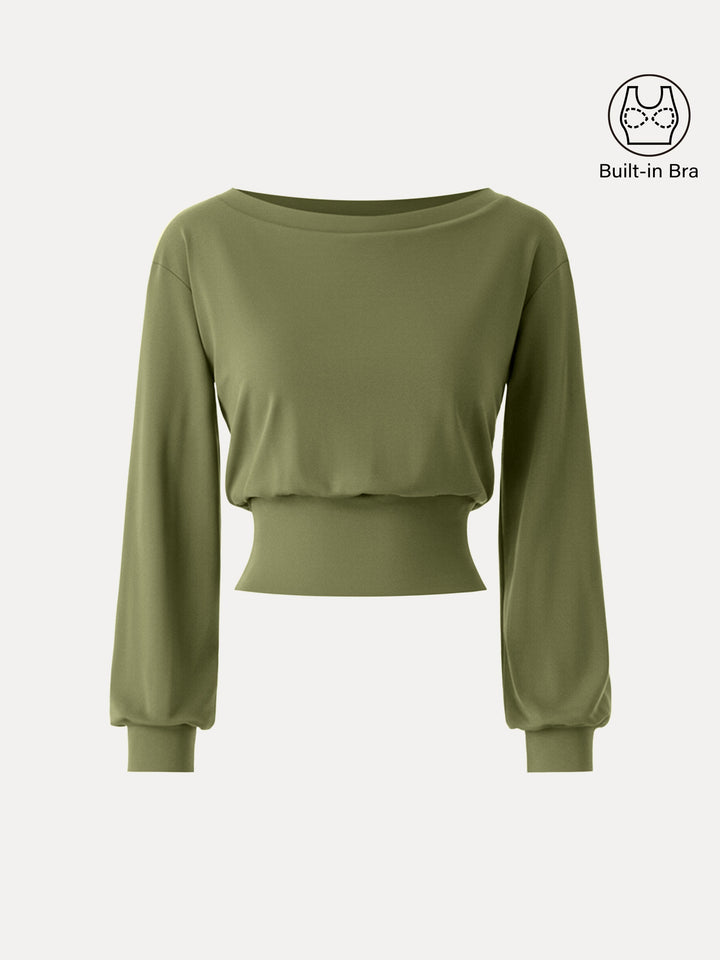 Non-Itchy Wool Blend Boatneck Built-In Bra Top 2.0