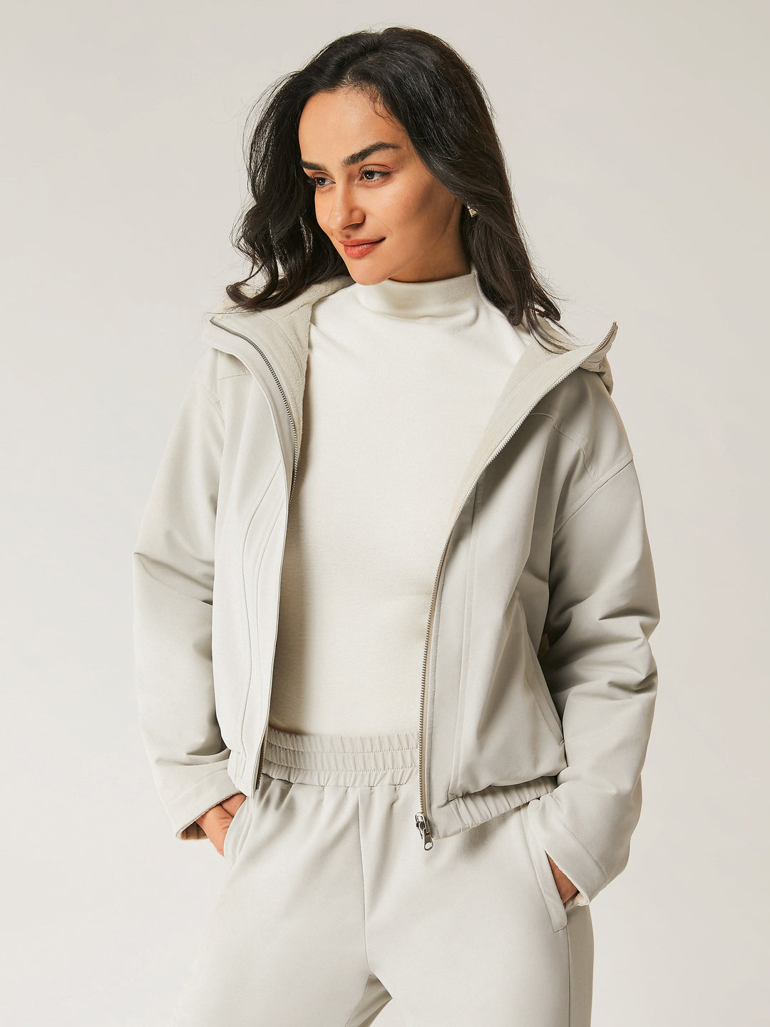 2Pcs Set Fleece Reversable Hooded Jacket & Fleece-Lined Elastic Waist Pants