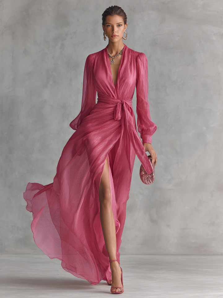 Pink Pearl Chiffon Maxi Dress — alternate view