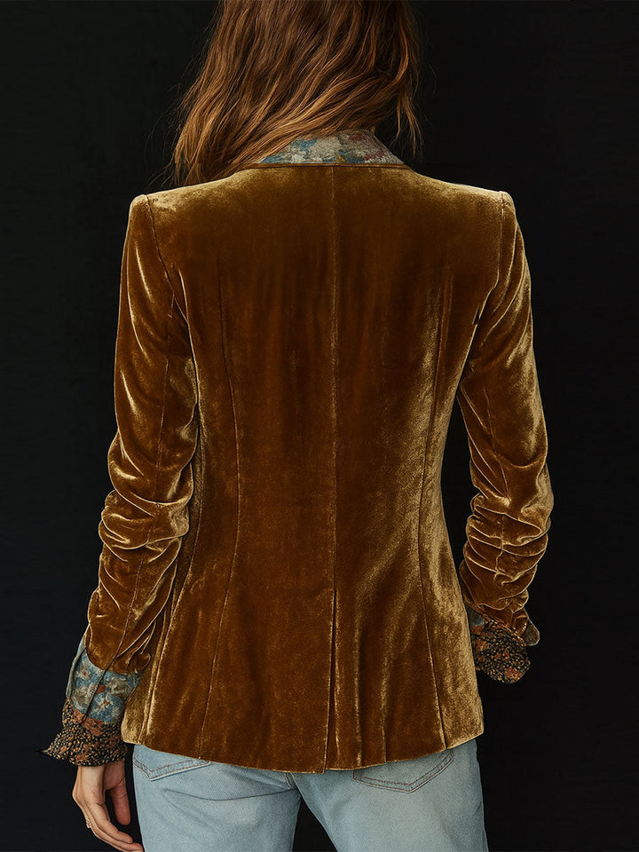 Vintage Lapel Polyester Velvet Floral Print Patchwork Blazer | Harry & Kate London