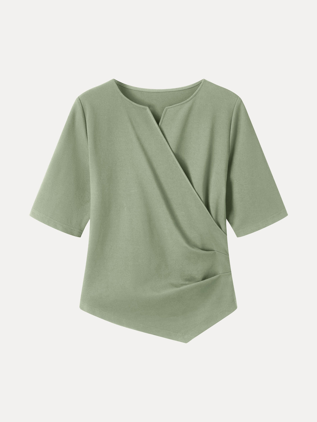 Ponte Surplice Elbow Sleeve Asymmetrical Hem Top