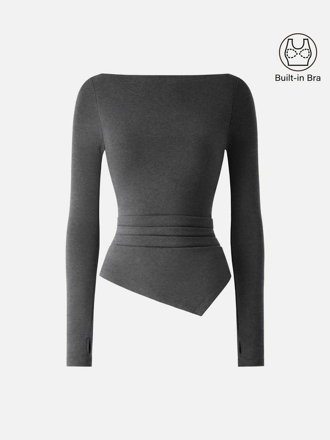 ProWarm Boatneck Side Tucks Asymmetrical Built-In Bra Top 2.0