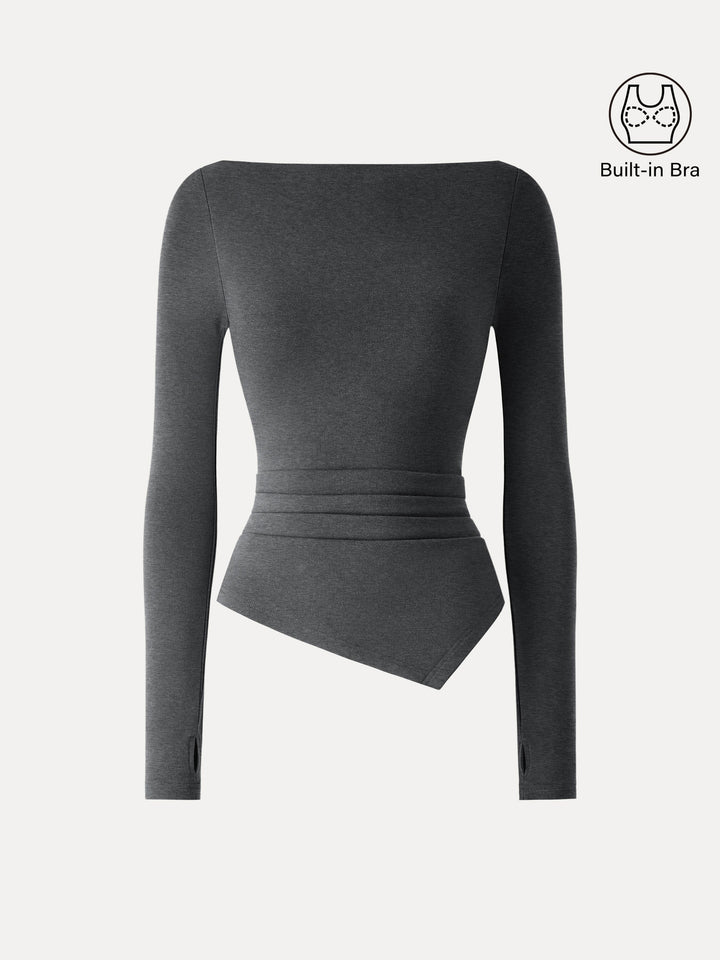ProWarm Boatneck Side Tucks Asymmetrical Built-In Bra Top 2.0