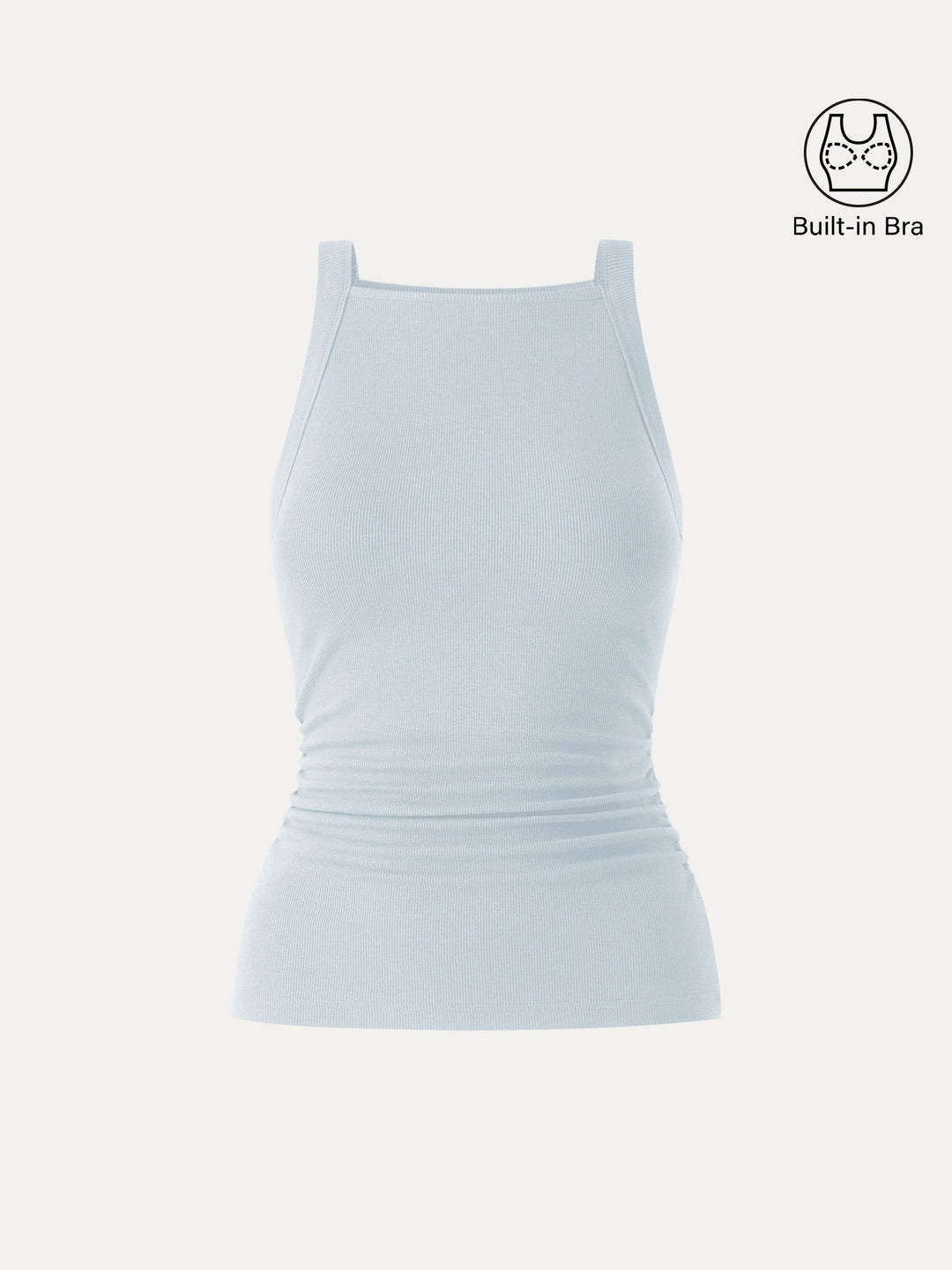 Plantive Chic Square Neck Ruched Rib Built-In Bra Tank 2.0