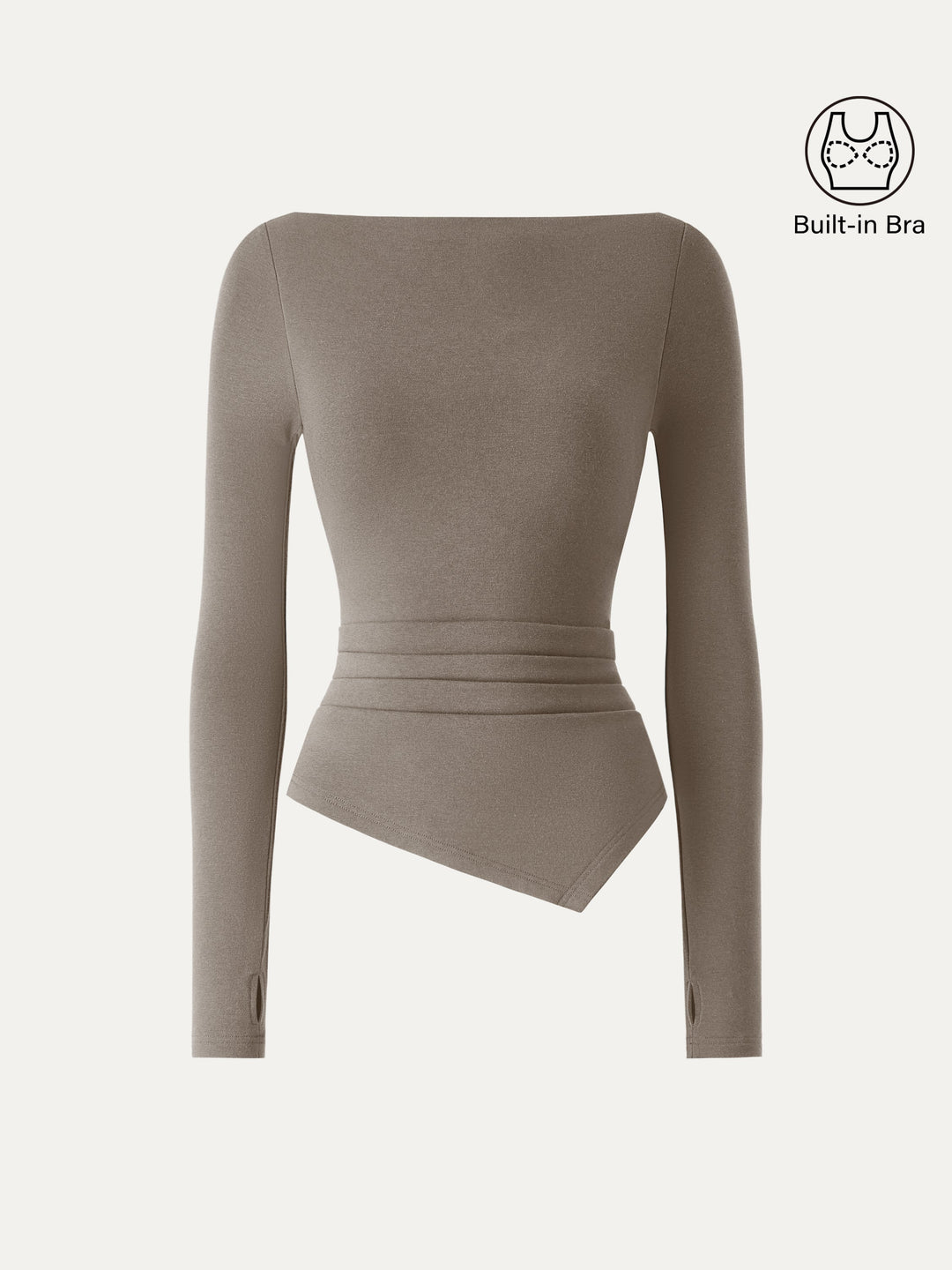 ProWarm Boatneck Side Tucks Asymmetrical Built-In Bra Top 2.0