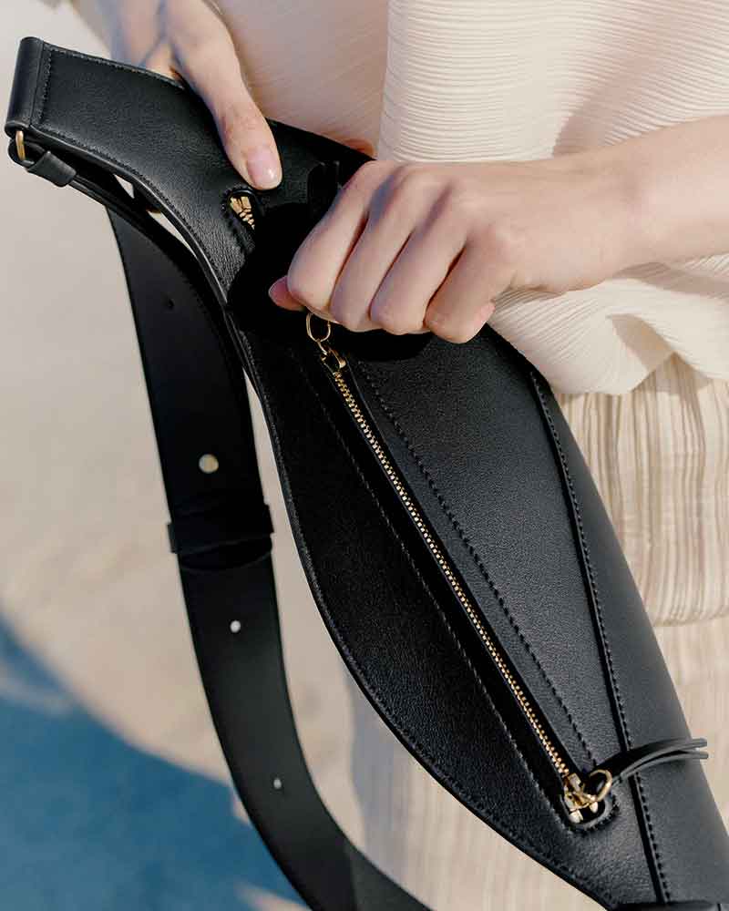 Nappa Leather Folded Crescent Crossbody Belt Bag