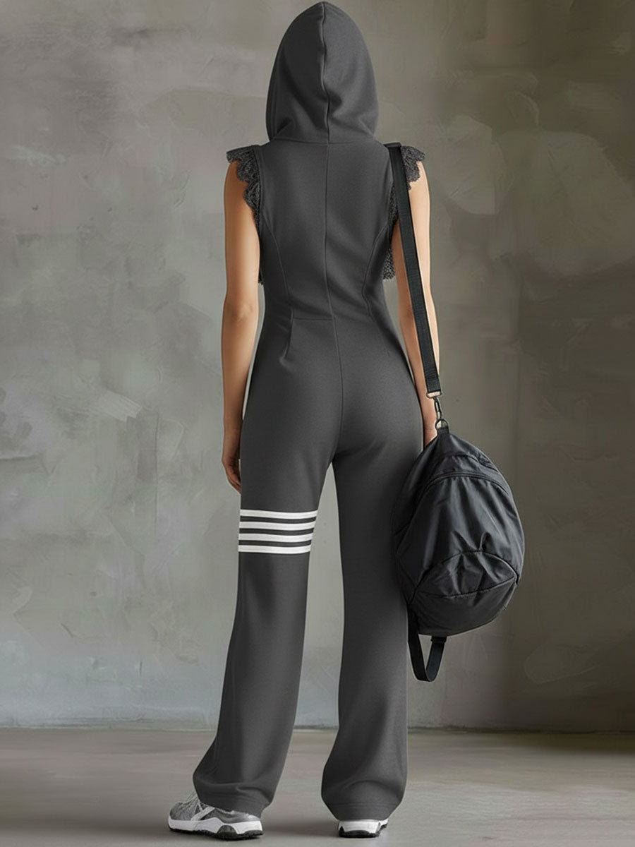 Women's striped retro hooded tracksuit – full length