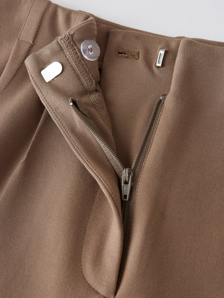 Ponte Mid-Rise Ankled Tapered Tuck Pants with Pockets