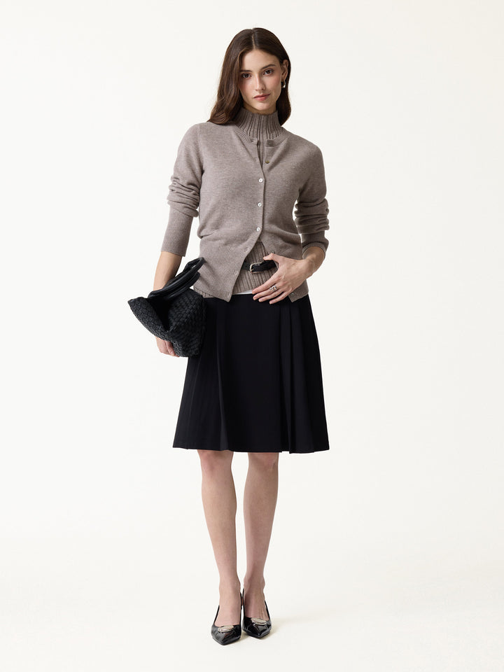 2Pcs Set 100% Merino Wool Long Sleeve Cardigan & Mock Neck Sweater