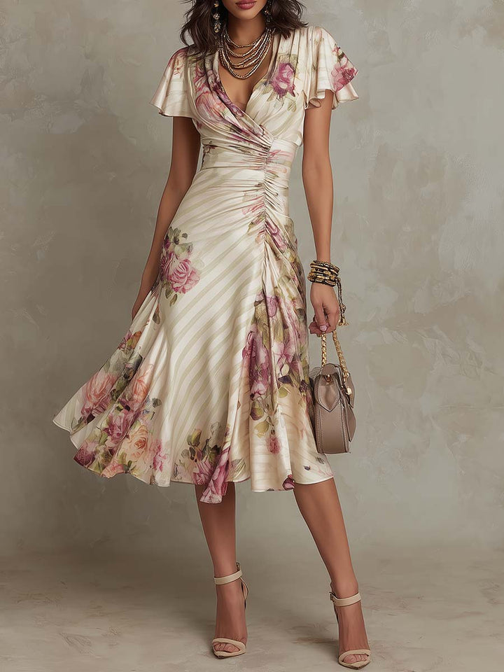 Elegant Vintage Floral Chiffon Midi Dress | Harry & Kate London