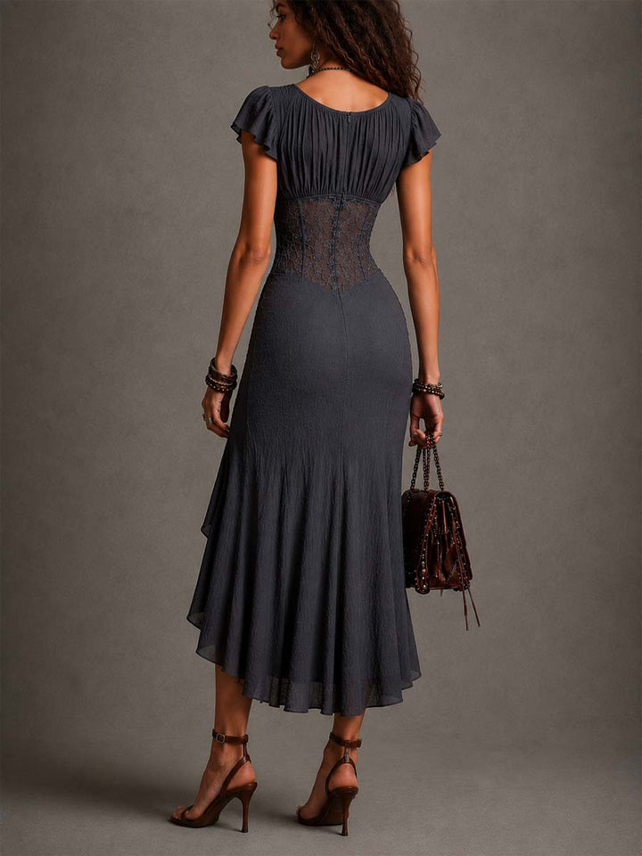 Dark Gray Corset Ruched Midi Dress