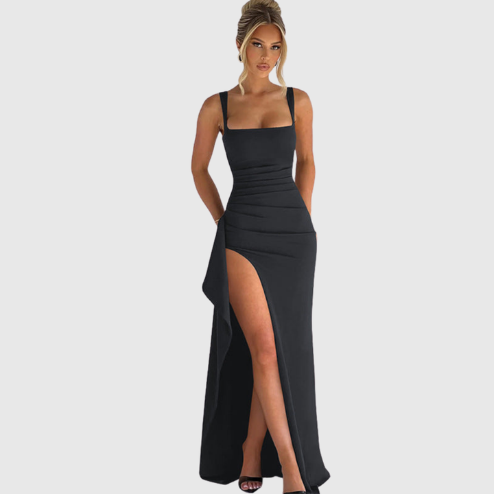 Square Neck Thigh Slit Homecoming Dress