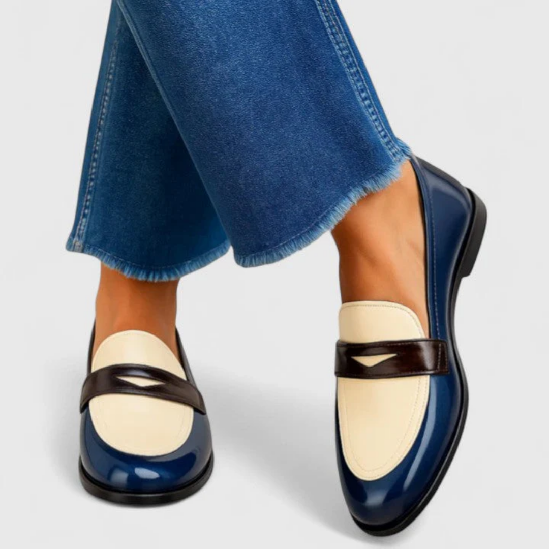 Marleen Navy Heeled Loafers — front view