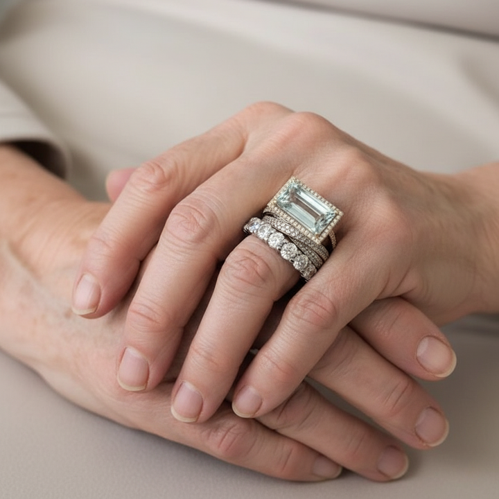 Elizabeth | Vintage Silver Turquoise Glass Ring Set