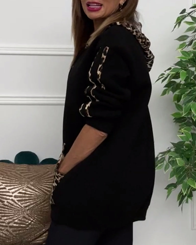 Alyssa Comfortable Casual Leopard Print Hoodie — alternate view