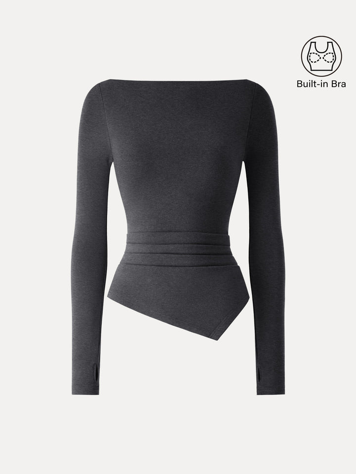 ProWarm Boatneck Side Tucks Asymmetrical Built-In Bra Top 2.0