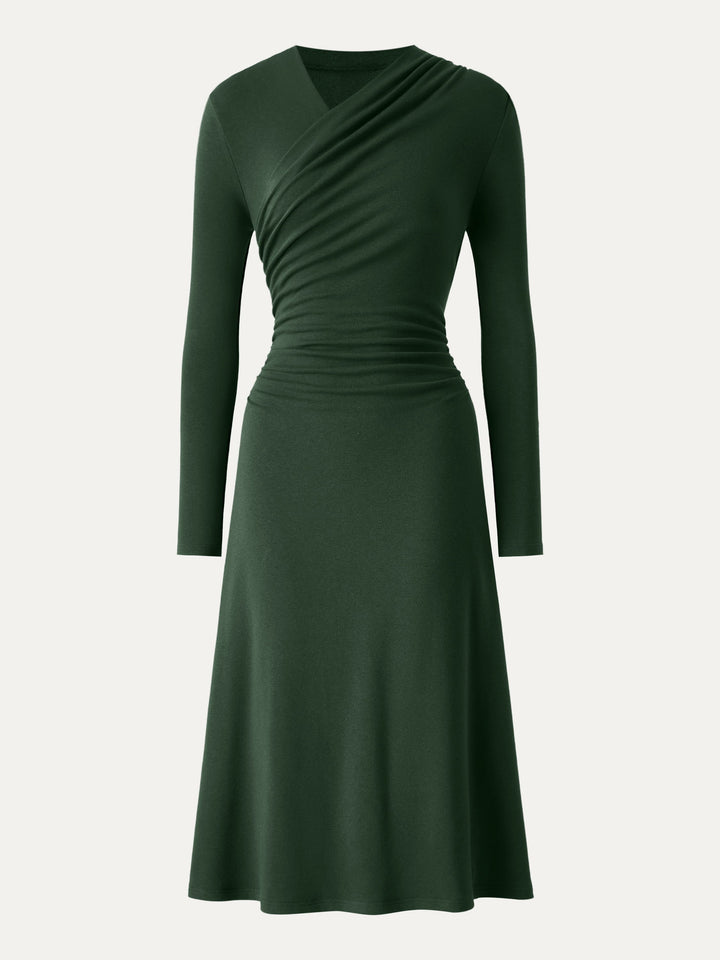 ProWarm Crossover Wrap Neck Long Sleeve Midi Dress
